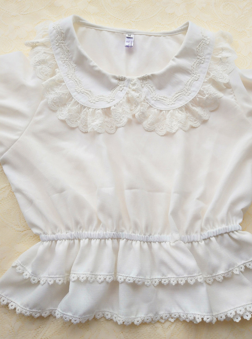 Cute Doll Collar White Chiffon Sweet Lolita Half Sleeve Shirt