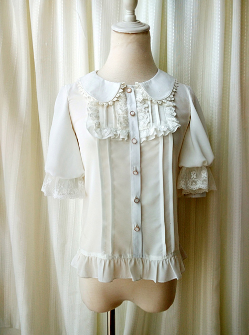 Milky Chiffon Classic Lolita Short Trumpet Sleeve Shirt