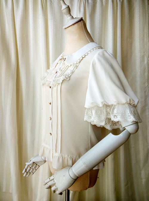 Milky Chiffon Classic Lolita Short Trumpet Sleeve Shirt