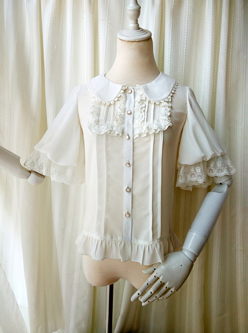 Milky Chiffon Classic Lolita Short Trumpet Sleeve Shirt