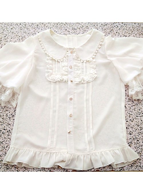 Milky Chiffon Classic Lolita Short Trumpet Sleeve Shirt