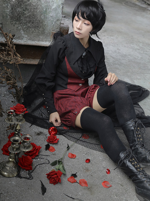 Love And Death Series Peaked Lapel Puff Sleeves Lolita Shirt