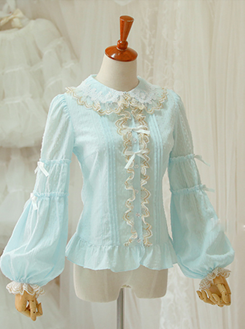 Double Layer Jacquard Cotton Long Sleeve Lace Shirt