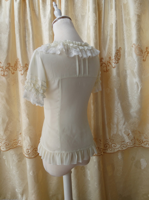 Chiffon Lace Ruffle Round Collar Slim Lolita Shirt