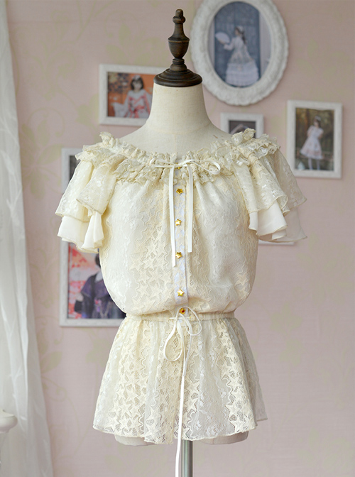 Hollow Out Lace Classic Lolita Fly Sleeve Shirt