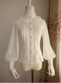 White And Black Stand Collar Classic Lolita Sheep Legs Sleeve Shirt