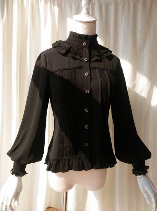 White And Black Stand Collar Classic Lolita Sheep Legs Sleeve Shirt