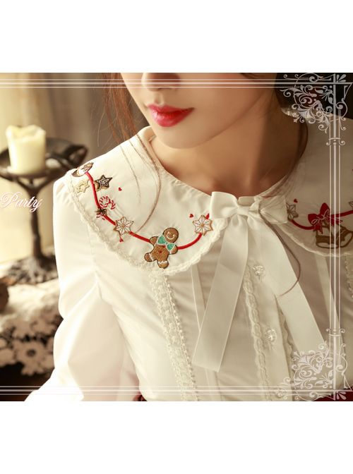 Magic Tea Party Sweet Christmas Series Embroidery Lace Lolita Long Sleeve Shirt