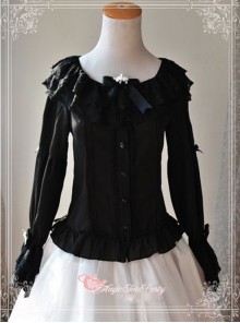 Magic Tea Party Musical Song Series Black Lace Chiffon Lolita Shirt