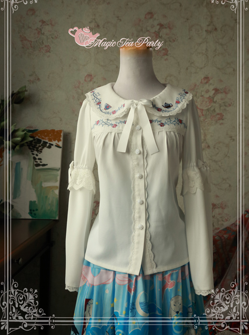 Magic Tea Party Rose Tea Party Series White Chiffon Long Sleeve Lolita Shirt