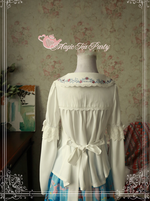 Magic Tea Party Rose Tea Party Series White Chiffon Long Sleeve Lolita Shirt