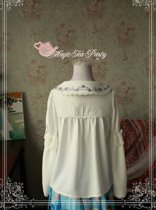 Magic Tea Party Rose Tea Party Series White Chiffon Long Sleeve Lolita Shirt