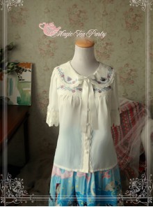 Magic Tea Party Rose Tea Party Series White Chiffon Embroidery Short Sleeve Lolita Shirt