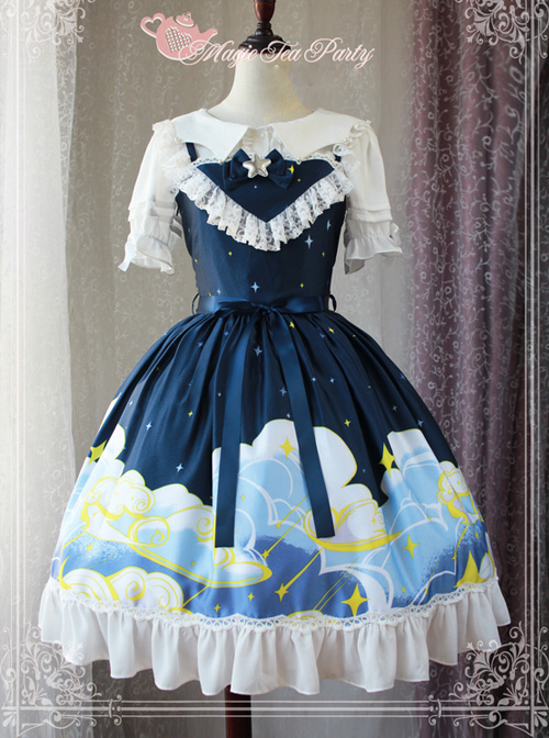 Magic Tea Party Starry Sky Series Star-shaped Collar Chiffon Short Sleeves Classic Lolita Shirt