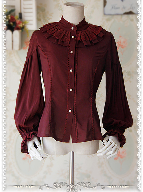 Swan Lake Of Love Series Chiffon Little Standing Collar Classic Lolita Long Sleeves Shirt
