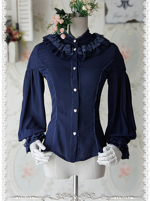 Swan Lake Of Love Series Chiffon Little Standing Collar Classic Lolita Long Sleeves Shirt