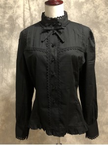 White Trumpet Sleeves Flounced Collar Slim Black Lace Gothic Lolita Shirt