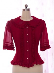 High-end Retro Chiffon Lace-up Slim Lolita Shirt