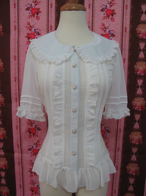 High-end Retro Chiffon Lace-up Slim Lolita Shirt