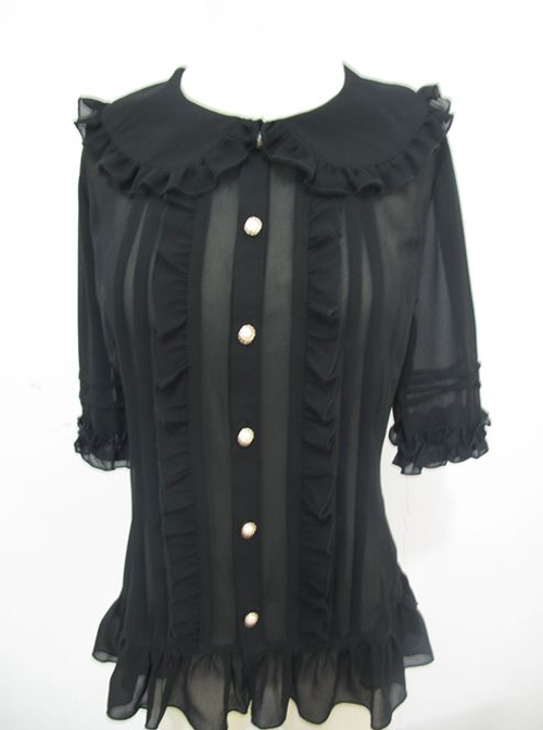 High-end Retro Chiffon Lace-up Slim Lolita Shirt