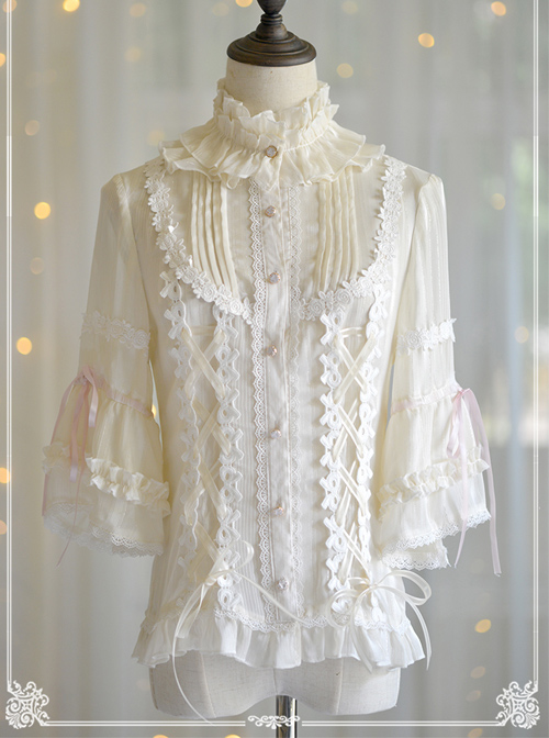 Trumpet Sleeve Stand Collar Chiffon Lolita Shirt