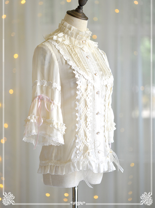 Trumpet Sleeve Stand Collar Chiffon Lolita Shirt