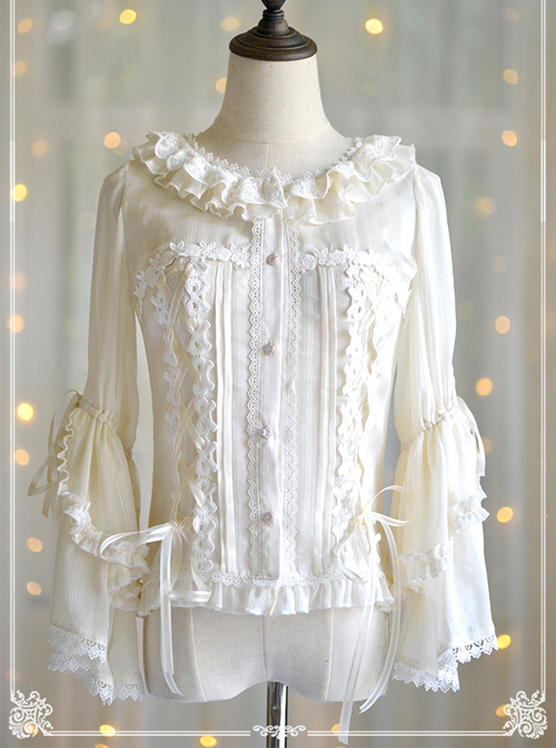 Round Collar Trumpet Sleeve Chiffon Lolita Shirt