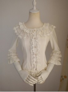 White Chiffon Ruffles Classic Lolita Seven-quarter Sleeve Shirt