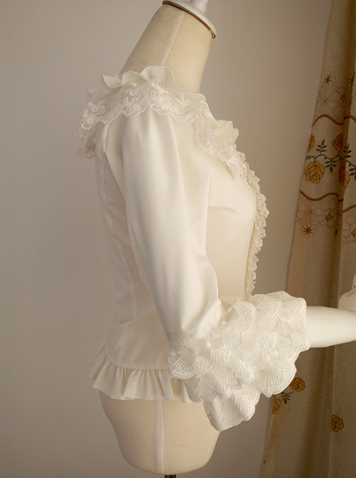 White Chiffon Ruffles Classic Lolita Seven-quarter Sleeve Shirt