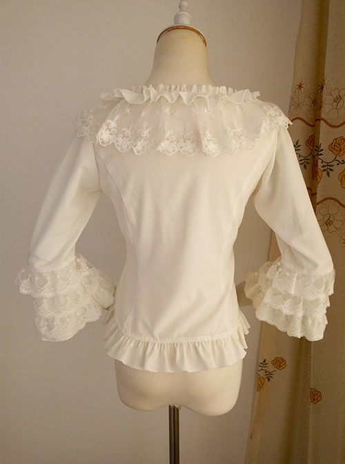 White Chiffon Ruffles Classic Lolita Seven-quarter Sleeve Shirt