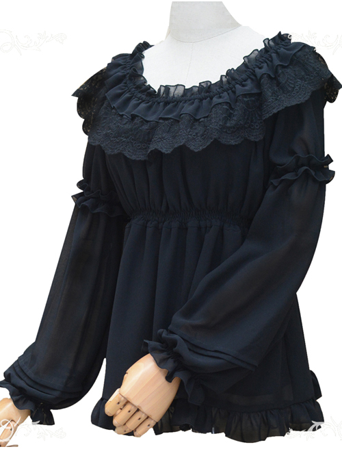 Ruffle Collar Lace Classic Lolita Long Puff Sleeves Shirt