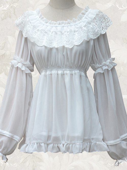 Ruffle Collar Lace Classic Lolita Long Puff Sleeves Shirt