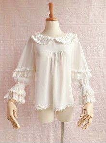 Cute Chiffon Ruffle Doll Collar Lolita Nine Quarter Sleeve Shirt