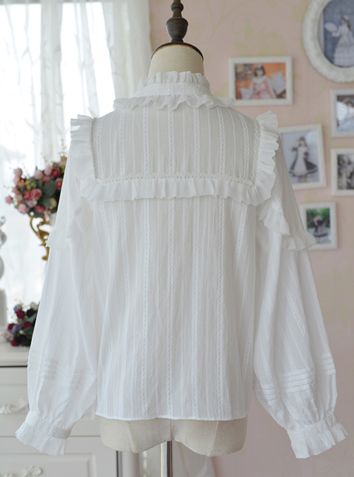 White Retro Ruffle Little Stand Collar Long Sleeve Classic Lolita Shirt