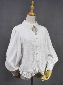 White Retro Hepburn Palace Style Embroidery Classic Lolita Shirt