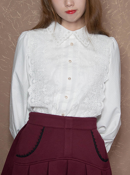 White Retro Hepburn Palace Style Embroidery Classic Lolita Shirt