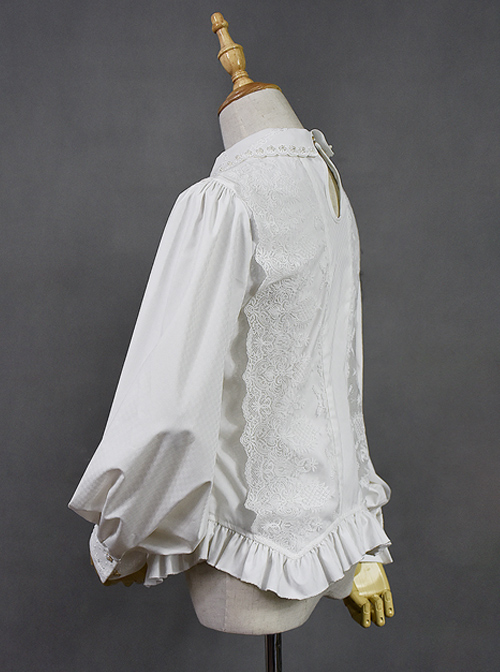 White Retro Hepburn Palace Style Embroidery Classic Lolita Shirt