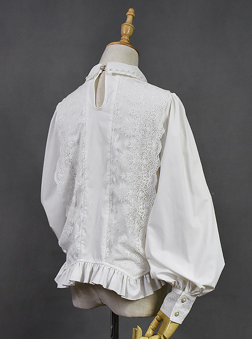 White Retro Hepburn Palace Style Embroidery Classic Lolita Shirt