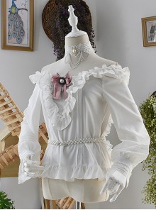 White Off Shoulder Ruffles Classic Lolita Long Sleeve Shirt