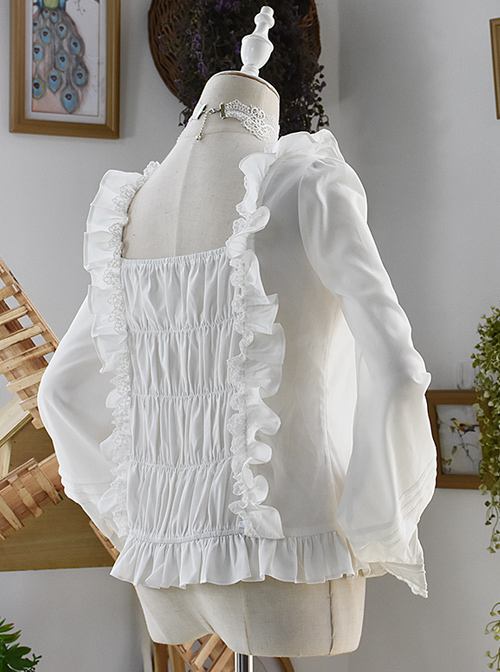 White Off Shoulder Ruffles Classic Lolita Long Sleeve Shirt