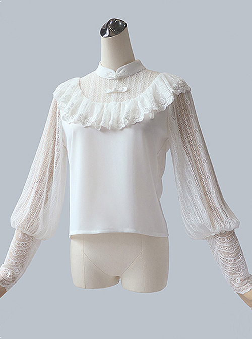 Chinese Style White Lace Sheep-leg Sleeve Classic Lolita Shirt