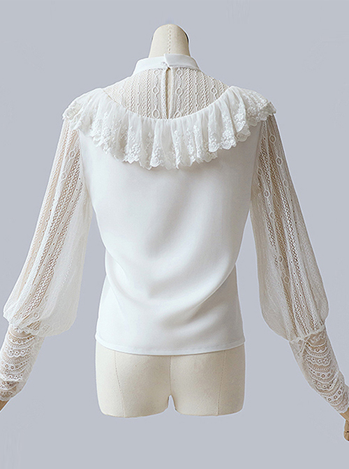 Chinese Style White Lace Sheep-leg Sleeve Classic Lolita Shirt