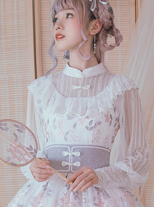 Chinese Style White Lace Sheep-leg Sleeve Classic Lolita Shirt