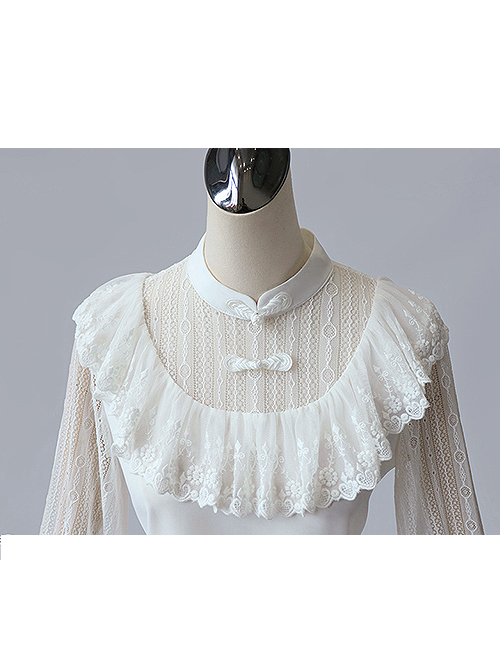 Chinese Style White Lace Sheep-leg Sleeve Classic Lolita Shirt