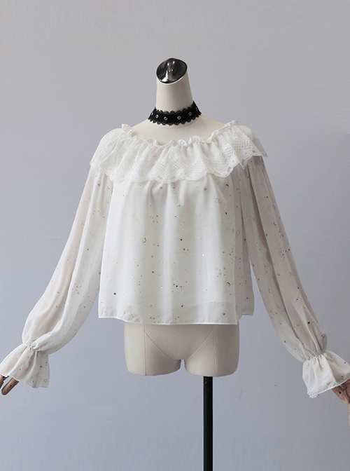 Bronzing White Chiffon Classic Lolita Long Sleeve Shirt
