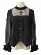 Simple And Elegant Dark Cross Lace Gothic Lolita Ruffle Standing Collar Shirt