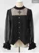 Simple And Elegant Dark Cross Lace Gothic Lolita Ruffle Standing Collar Shirt