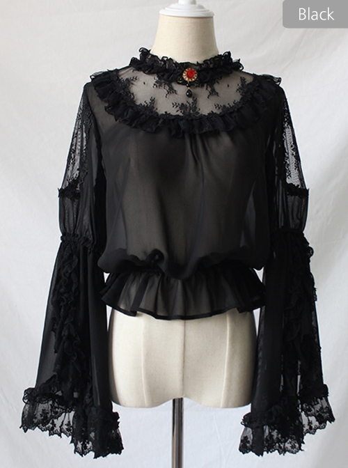 Lace Ruffle Pendant Classic Lolita Chiffon Shirt