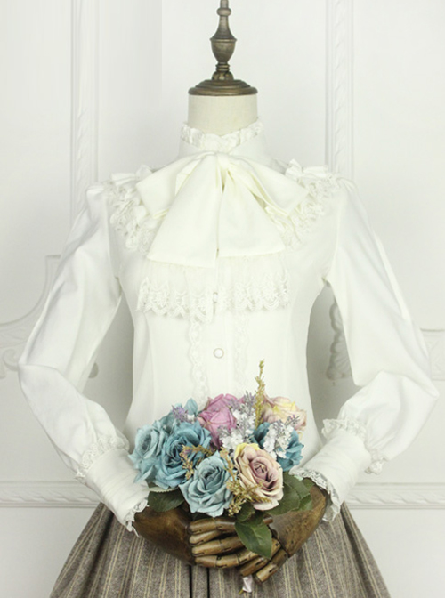 Earl Girl Series Retro Elegant Thick Chiffon Bowknot Classic Lolita Long Sleeve Shirt