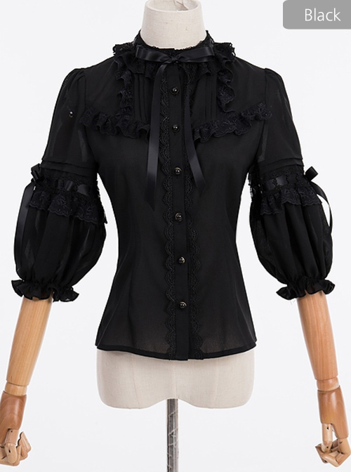 Coronation Bear Series Lace Ruffle Classic Lolita Chiffon Half Sleeve Shirt